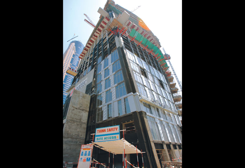 An exterior view of Infinity Tower. An exterior view of Infinity Tower.