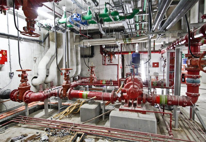 The fire safety system uses the wave pool as a first backup system and the lazy river as a secondary backup in case of a fire. The fire safety system uses the wave pool as a first backup system and the lazy river as a secondary backup in case of a fire.