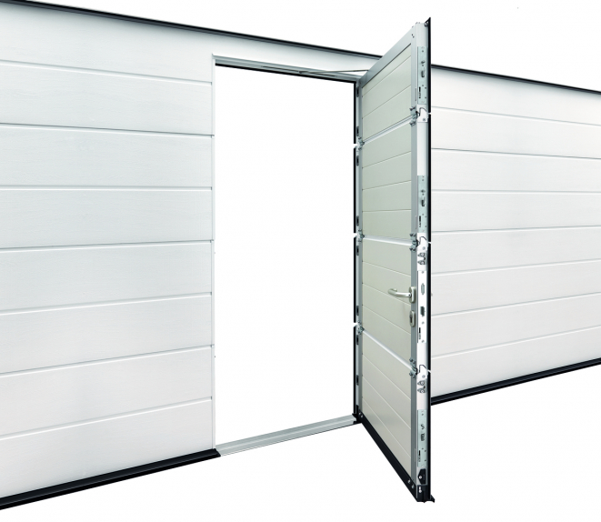 The wicket door is locked over the entire door height with one bolt and hook bolt per section. The wicket door is locked over the entire door height with one bolt and hook bolt per section.